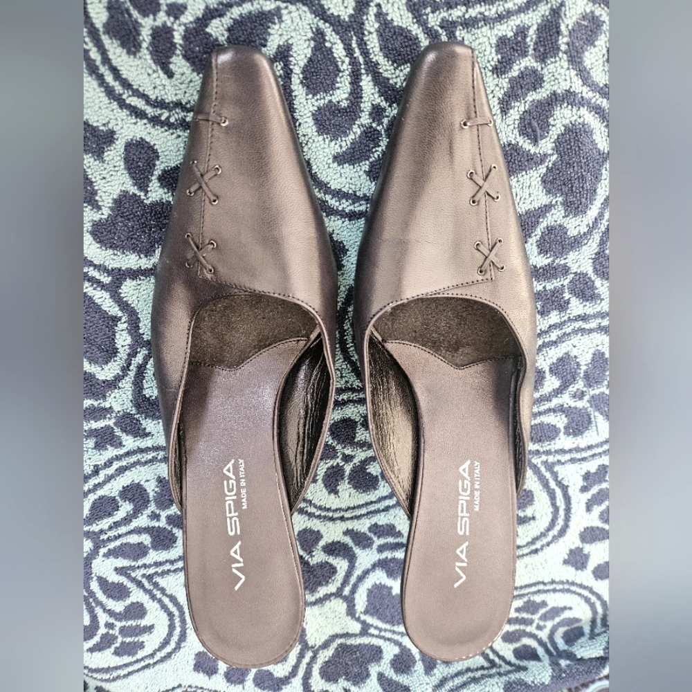 Via spiga weissen black pointed toe heels sandals shoes womens sz 10.5